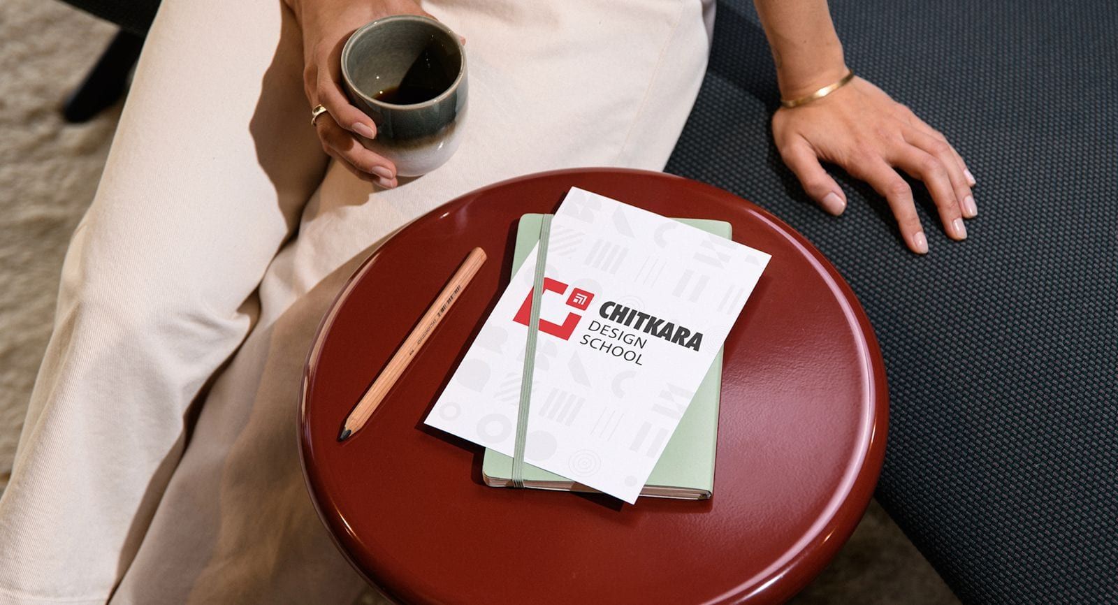 Chitkara Design School notebook on a coffee table