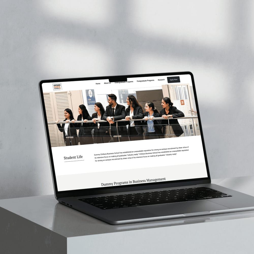 Student life section of the Chitkara Business School site on a laptop