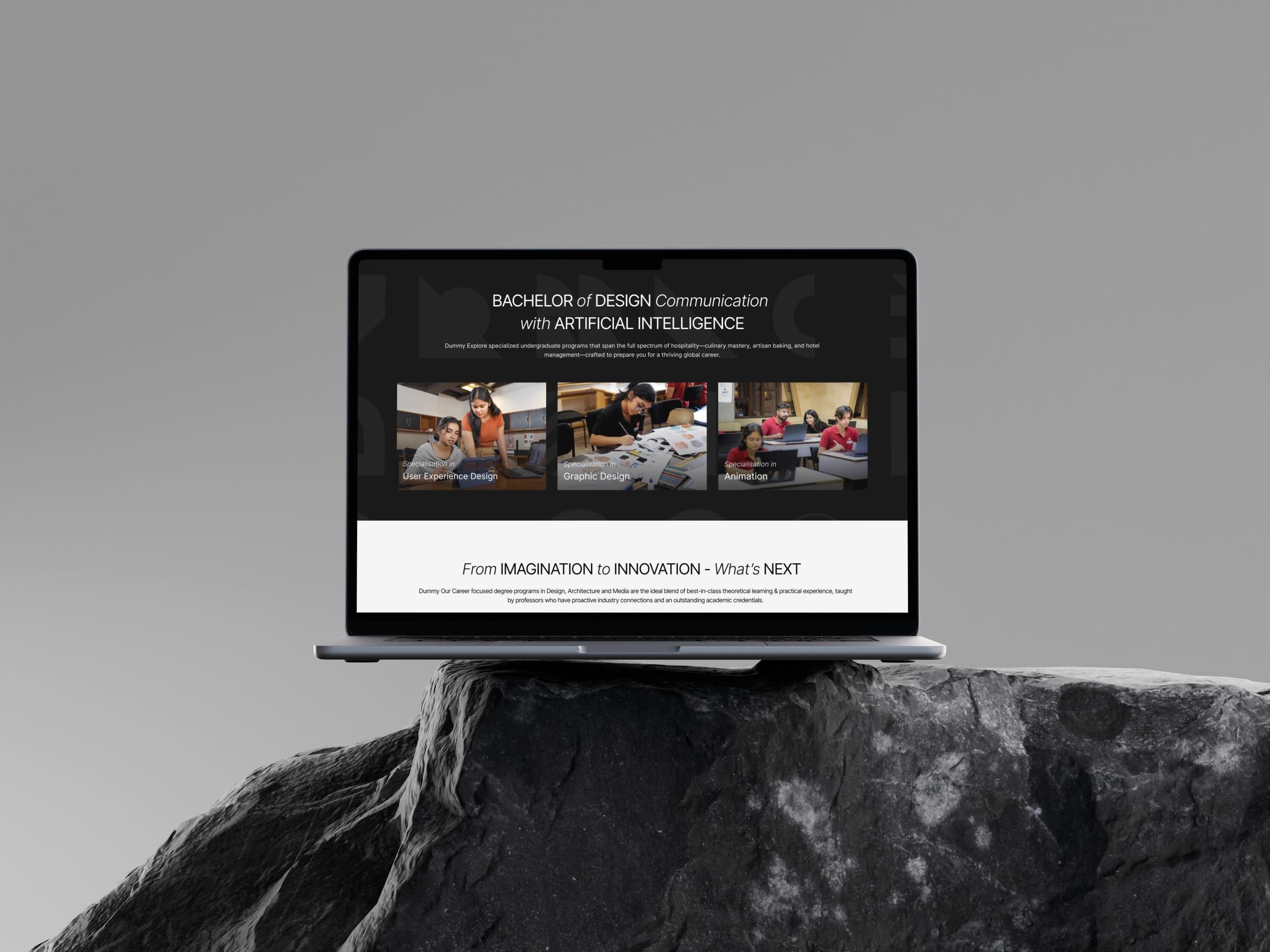 Bachelor of Design programme page on a laptop