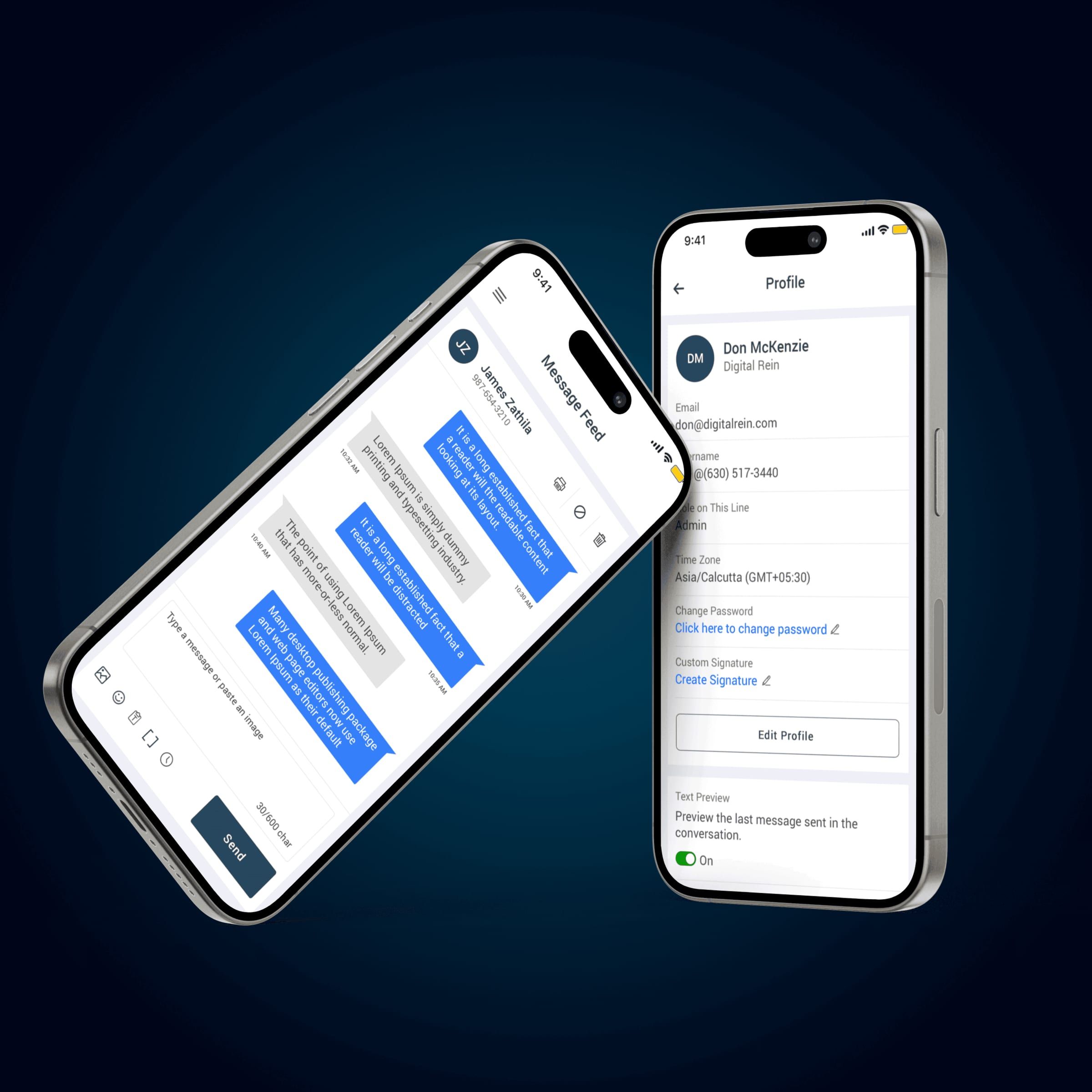 Chat thread and patient profile on two phones