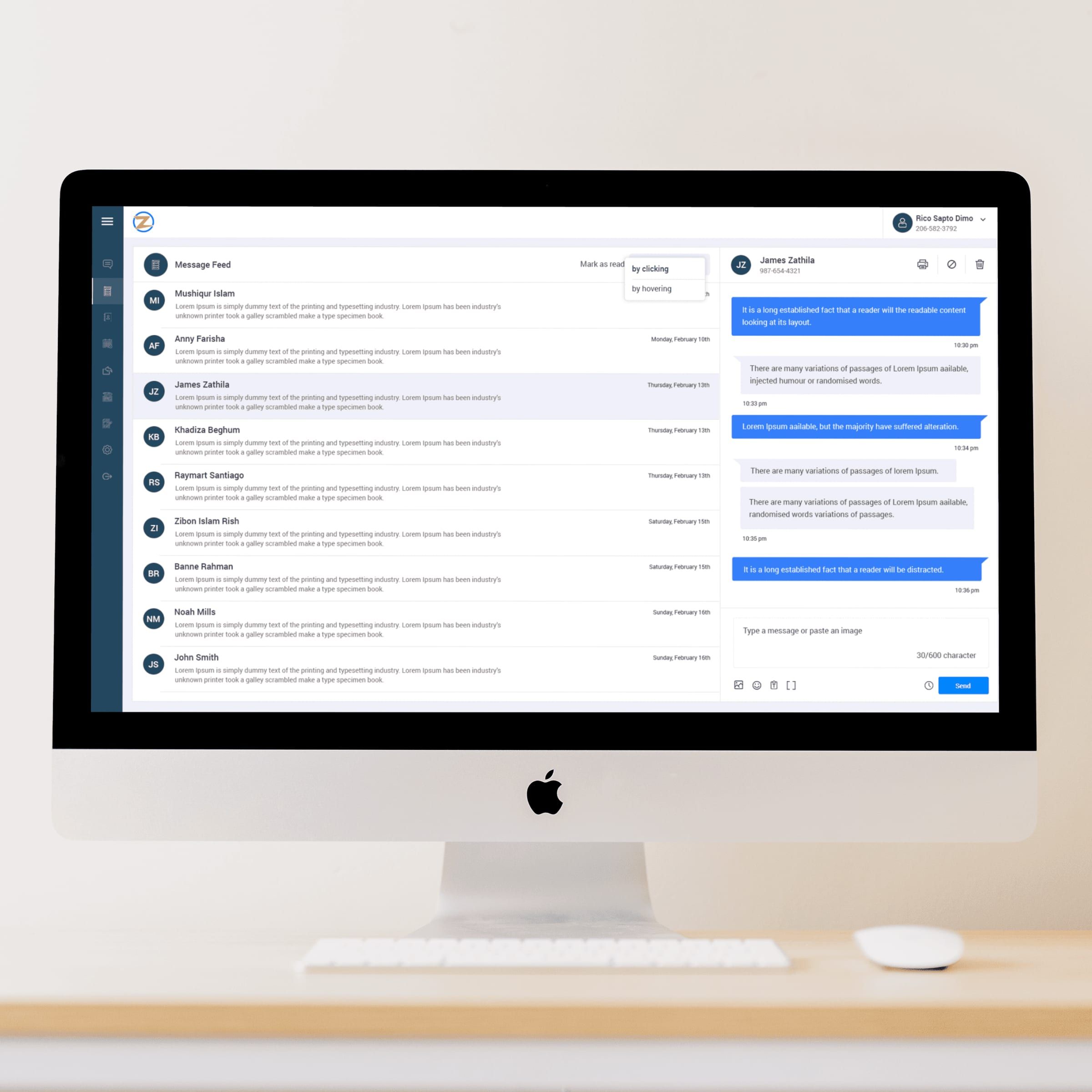 Zingit Inbox conversation view on a desktop screen
